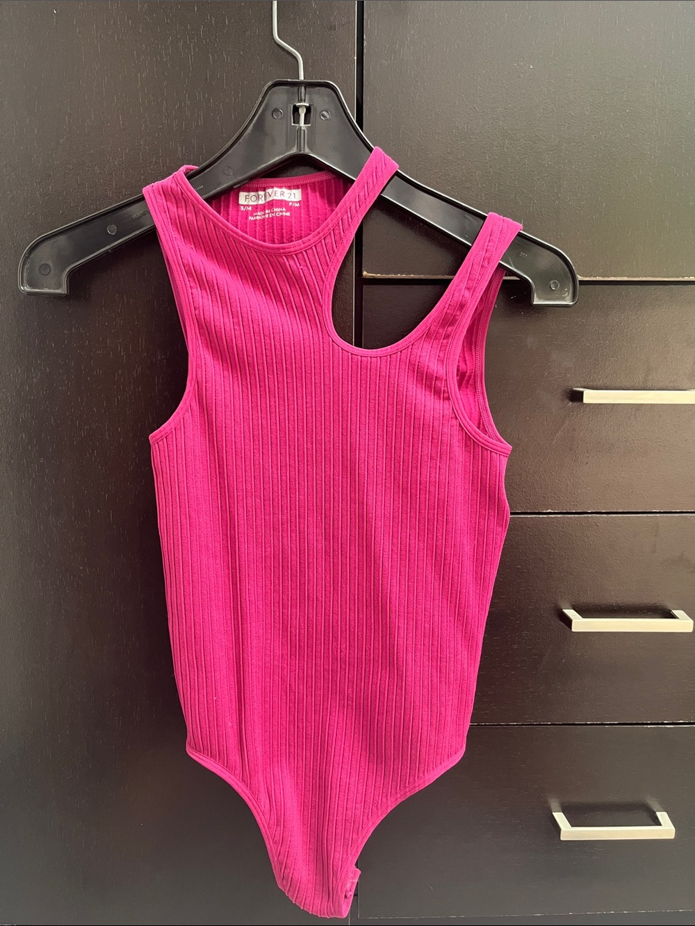 Forever 21 Magenta Ribbed Asymmetric Tank Bodysuit